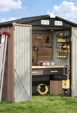 6.2x4 FT Brown Outdoor Storage Shed with Door