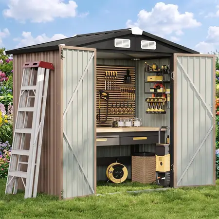 6.2x4 FT Brown Outdoor Storage Shed with Door