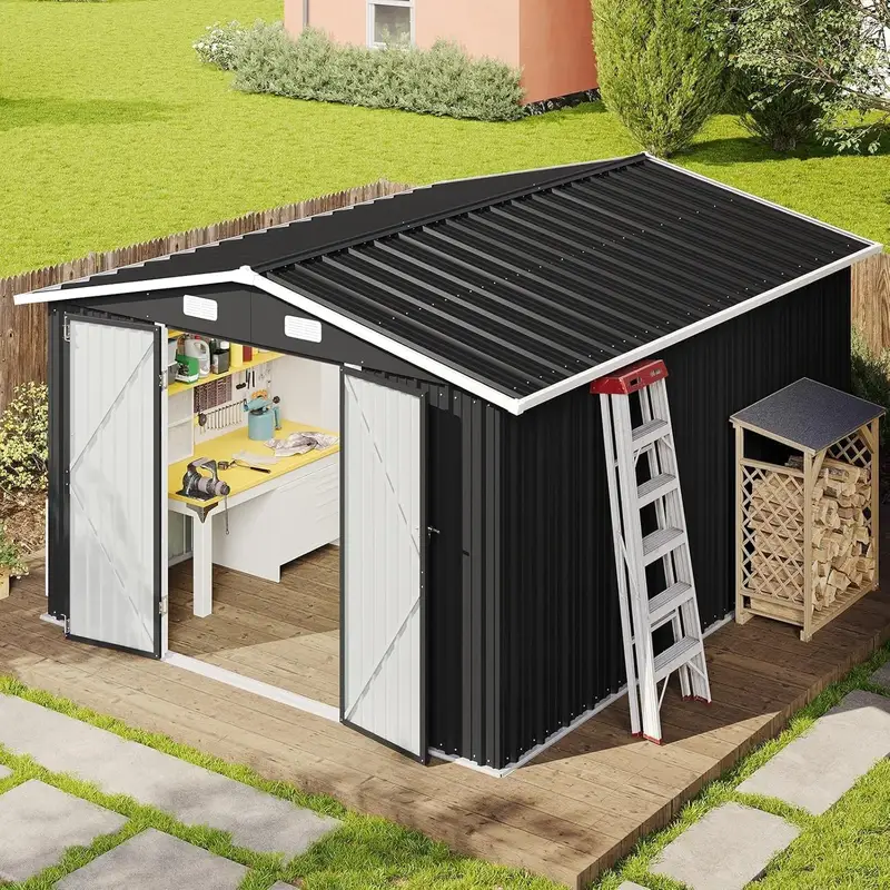 10 12 ft black outdoor utility shed with lockable double doors 1 10 12 ft black outdoor utility shed with lockable double doors 1