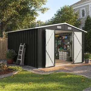 10 12 ft black outdoor utility shed with lockable double doors 2