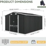 10 12 ft black outdoor utility shed with lockable double doors 3