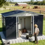 10 8 ft gray metal storage shed with four windows and lockable sliding door 2