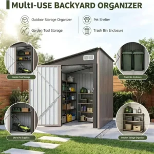 8x6 ft galvanized steel lean to storage shed with sloping roof 2